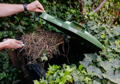 Tuinafval wordt weggegooid in de kliko voor GFT