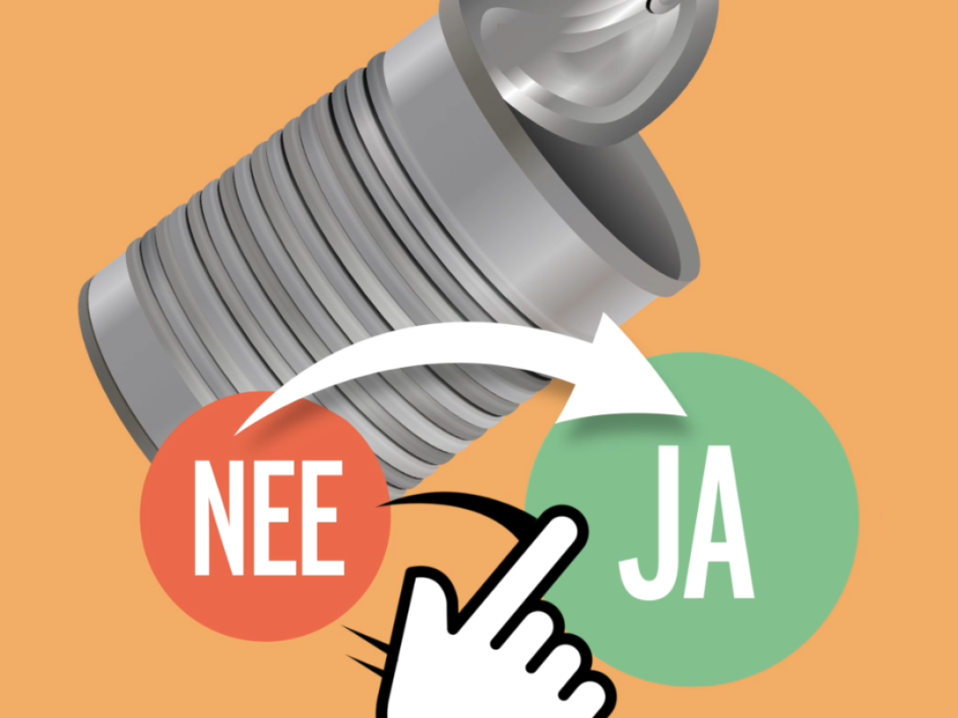 Mag een blik bij het PMD ja of nee? Een hand swiped van 'nee' naar 'ja'.